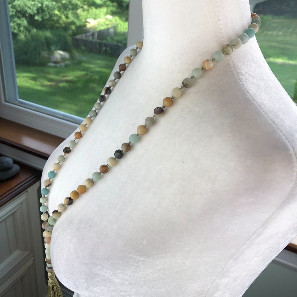 Amazonite Mala Bead Necklace Yogi Boho Wellness Meditation Healing Spiritual - Picture 5 of 10
